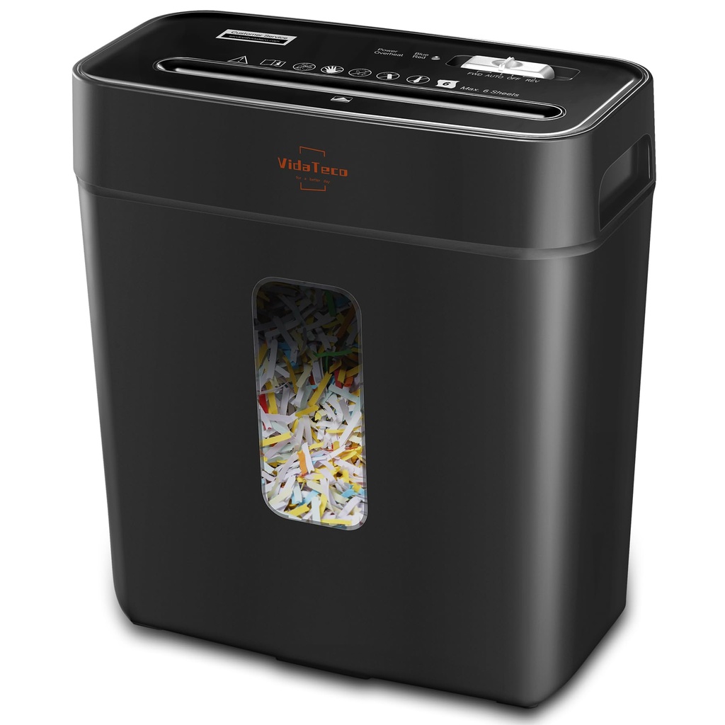 VidaTeco Cross-Cut Shredder, Heavy Duty 6 Sheet Shreds Paper/Card/Staple/Clip Paper Shredder