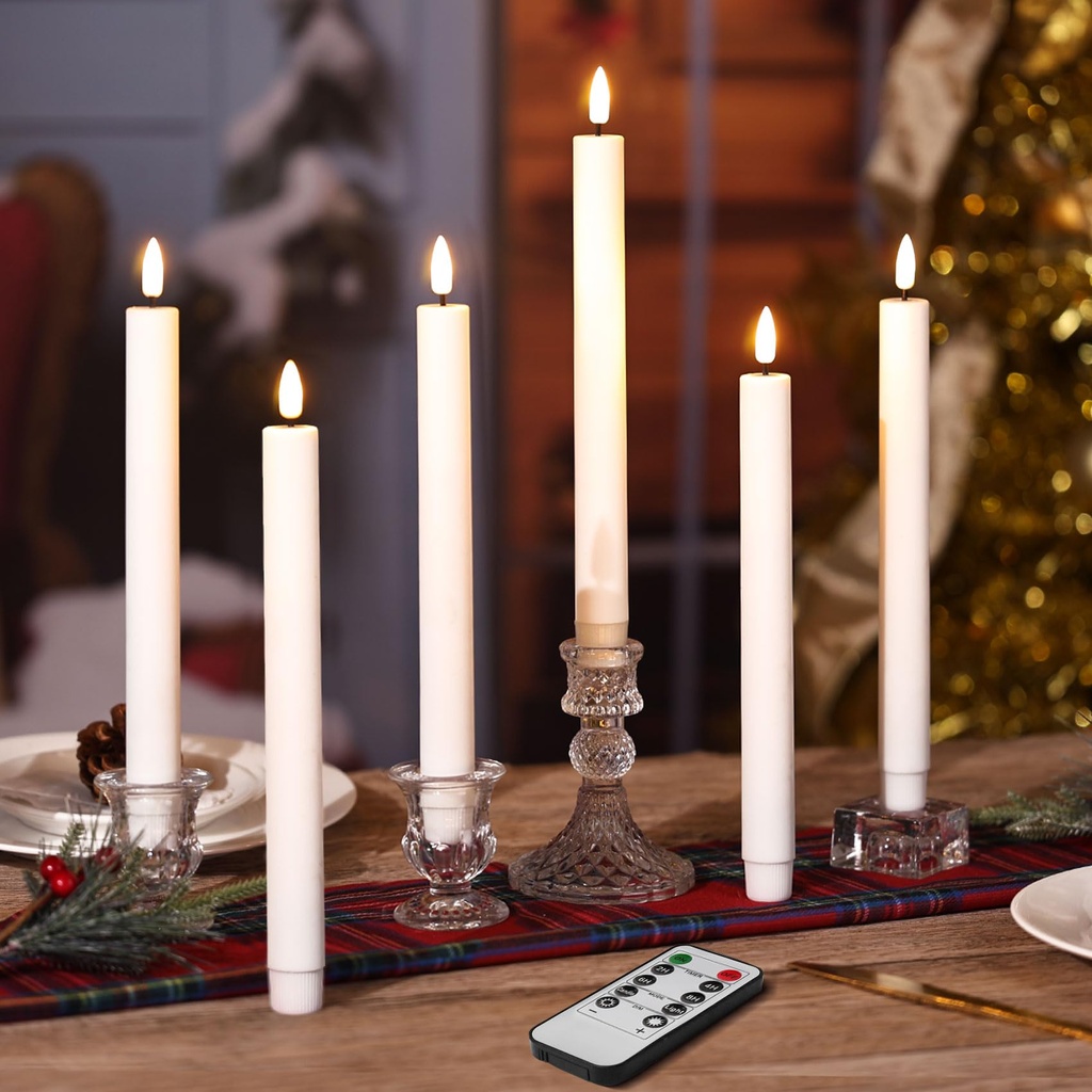 Eywamage White Flameless Taper Candles with Remote, Plastic Flickering Battery LED Candlest