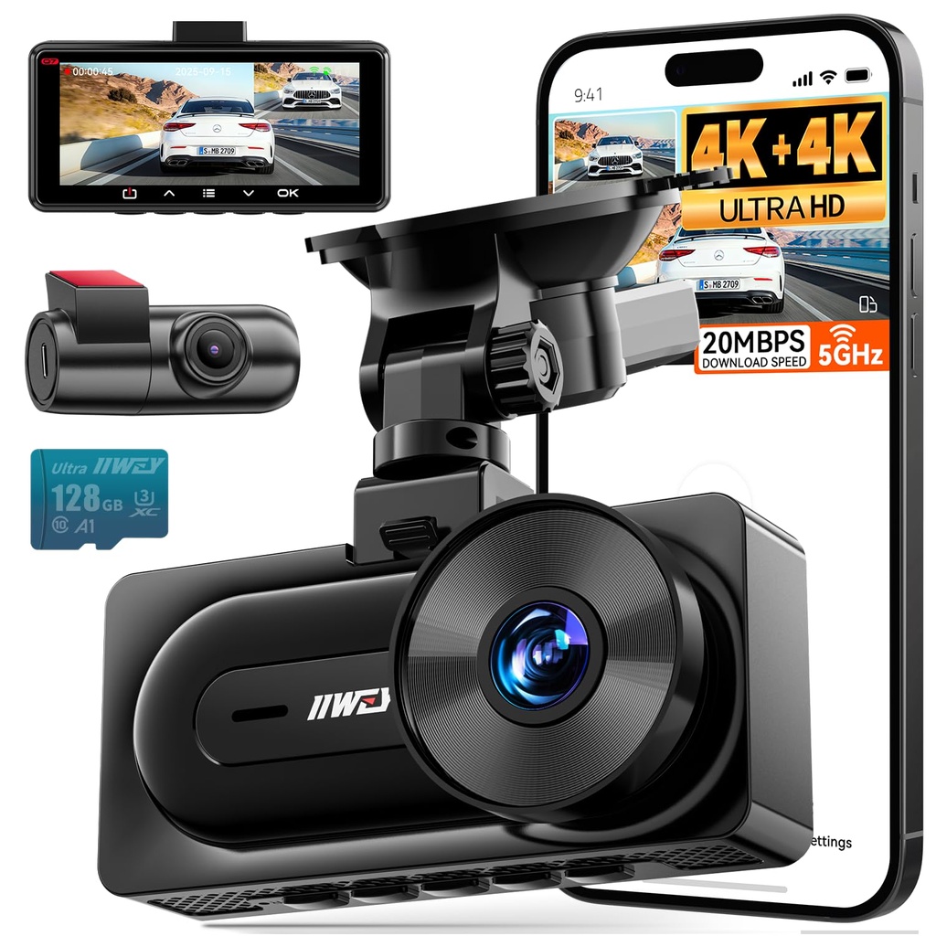 IIWEY 4K+4K Dash Cam Front and Rear, Dual STARVIS Sensor, 5G WiFi-6 (up to 20MB/s) with App
