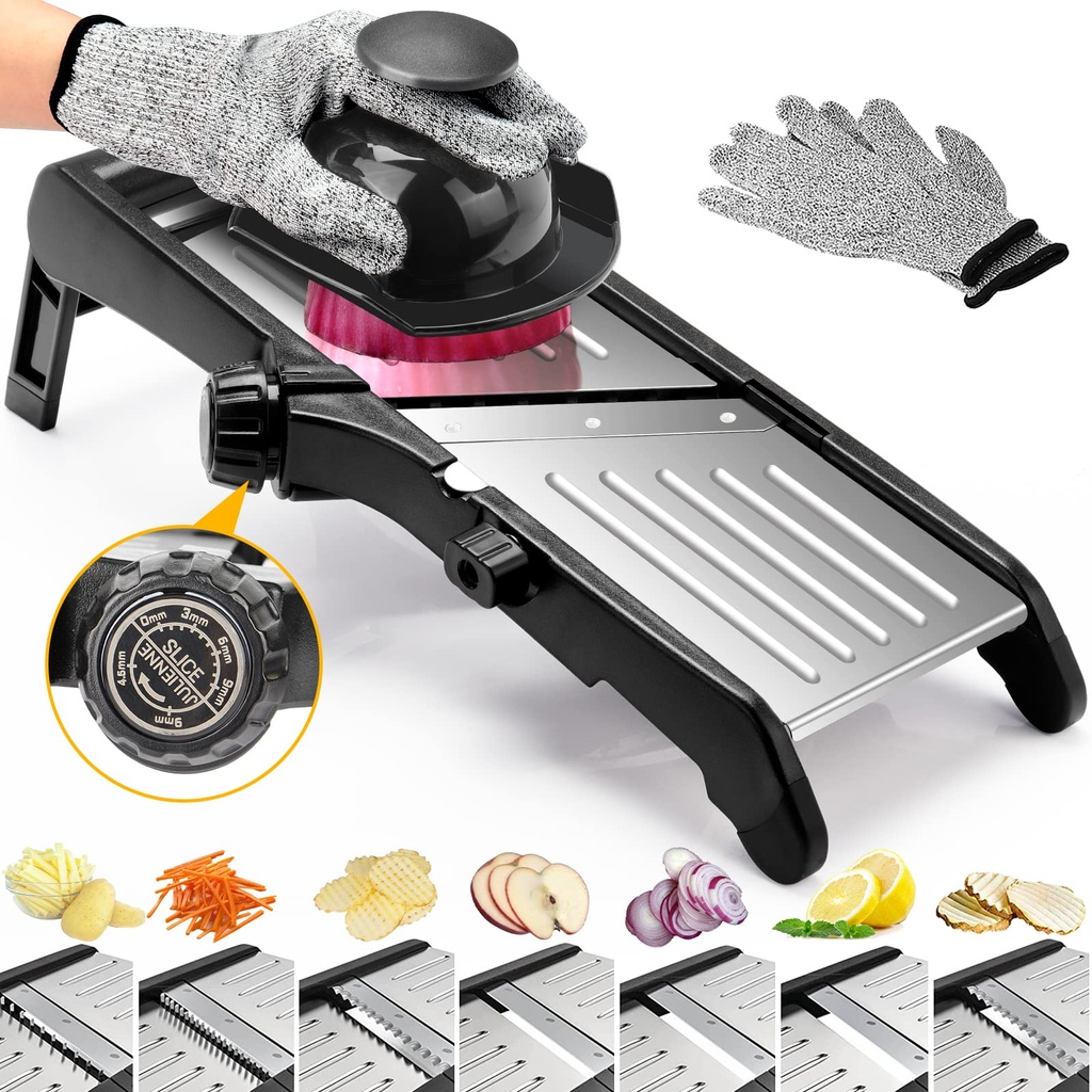 Mandoline Vegetable Slicer, 7 in 1 Stainless Steel Vegetable Cutter, Adjustable Mandoline F