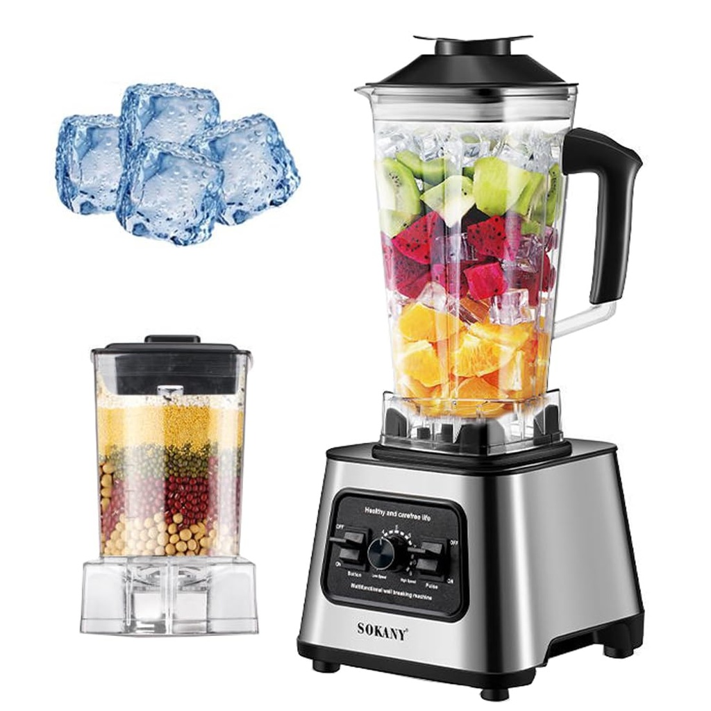 SOKANY SK-999 6000W Mixer Electric Blender Smoothie Maker, 2-in-1 Food Jug Blender
