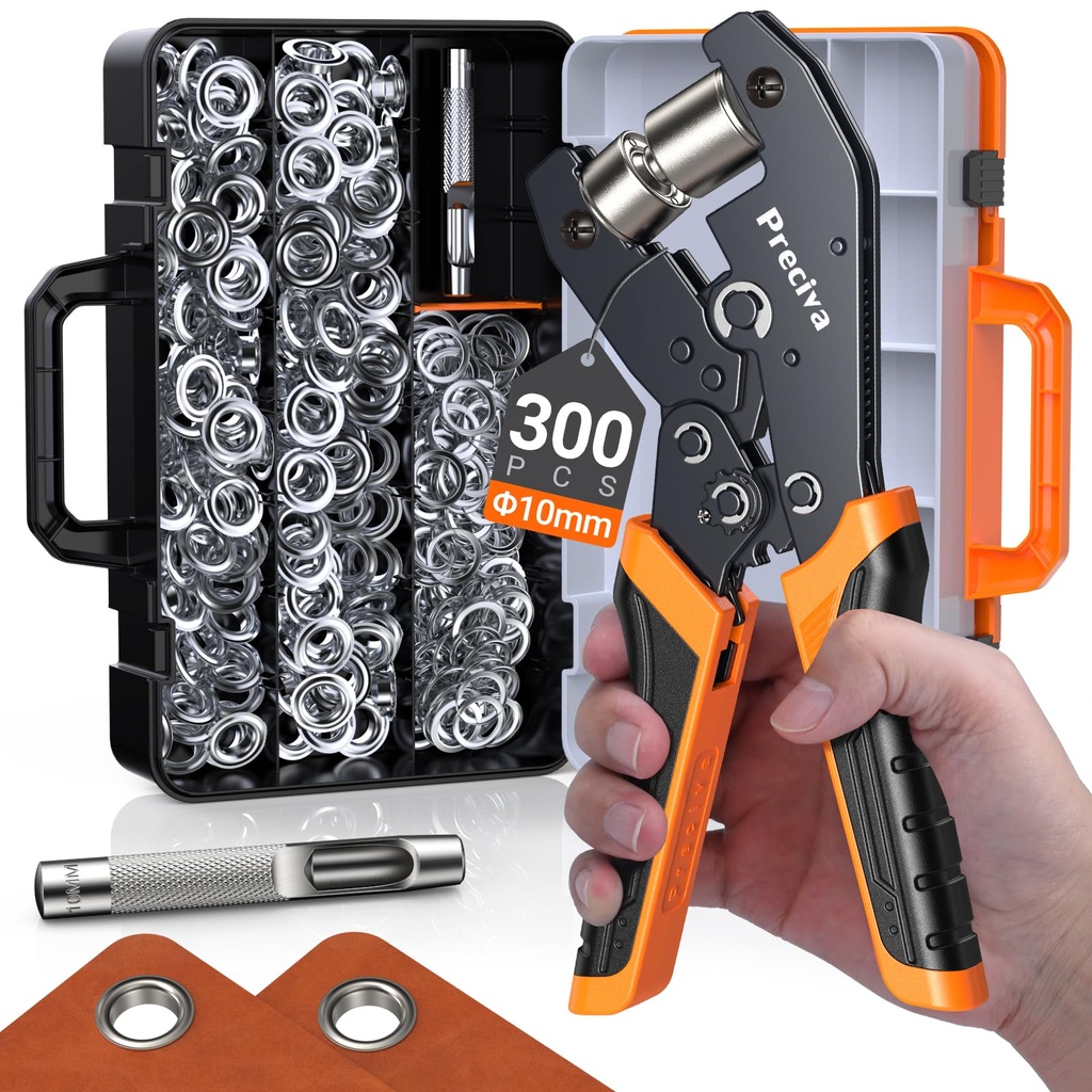 Eyelet Punch Kit,Preciva 10mm Grommet Tool Kit with Ratchet for Tarpaulin, PVC Banner & Can