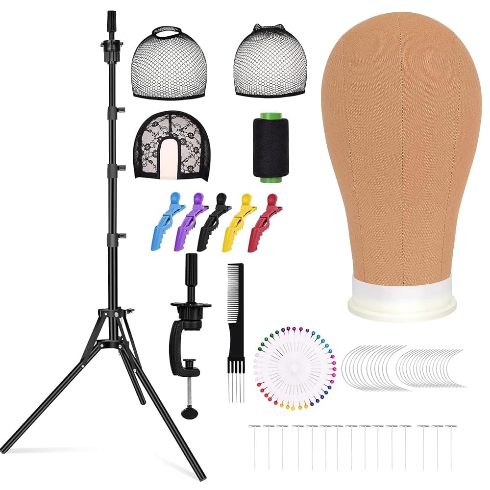 CASDUCT 63In Wig Stand Tripod with 22In Head, Canvas Wig Head Stand with Mannequin Head for