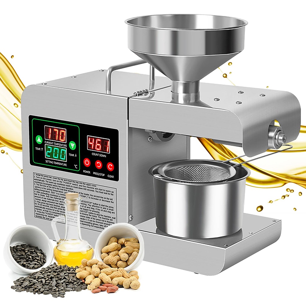 1500W Automatic Oil Press Machine, Commercial Nuts Seeds Oil Grinder, Stainless Steel Cold