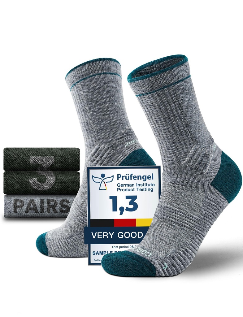 Juclise Mens Lightweight Micro Crew Hiking Socks Coolmax Merino Wool Compression Moisture W