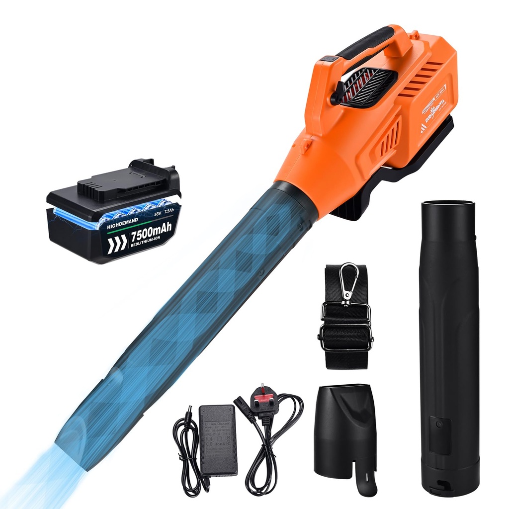 Cordless Leaf Blower 20000 RPM All-copper Motor, 1 Lithium Battery 7500 mAh & Fast Charger