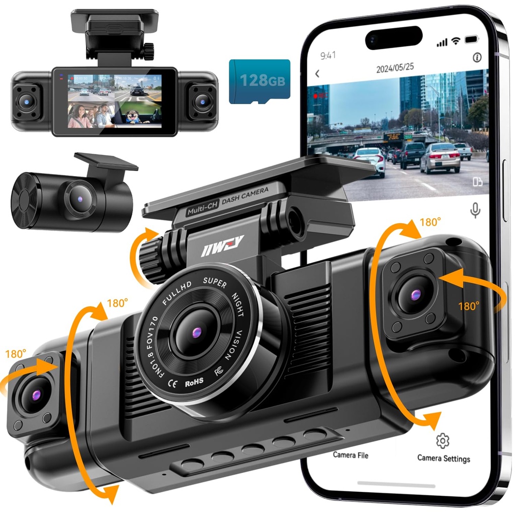 IIWEY N5 4 Channel Dash Cam 360Ã‚Â° View, 1080P Front and Rear Inside, Left Right Dash Came