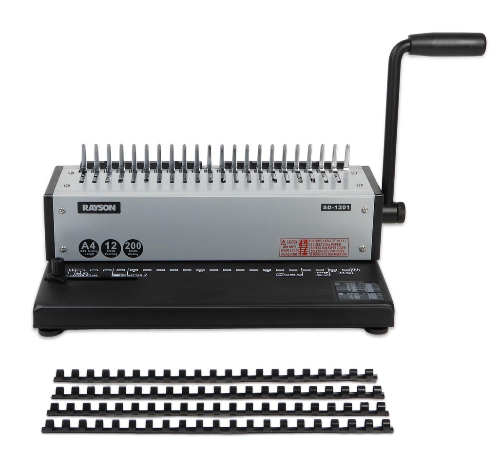 RAYSON Comb Binding Machine, Binds 200 Sheets, 21-Hole, with Plastic Comb Set for Daily Bin