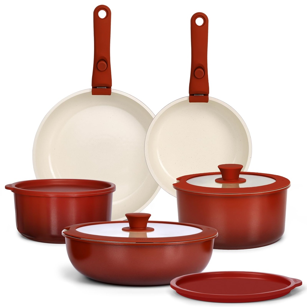 GiPP 11PCS Pots and Pans Set with Detachable Handle, Pans Set with Ceramic Non-Stick Coatin