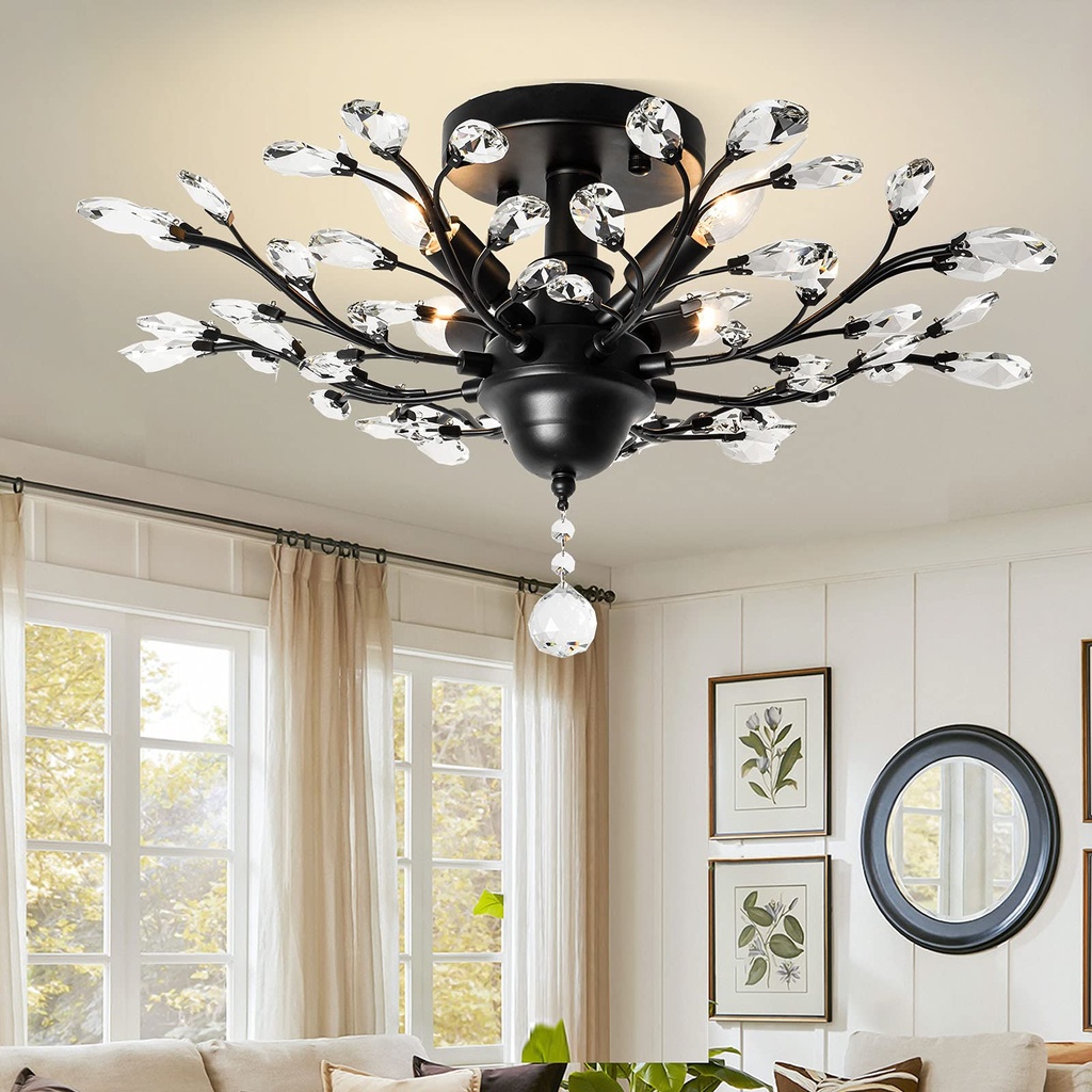 Ganeed Vintage K9 Clear Crystal Chandeliers Ceiling Lighting Pendant Lighting Flush Mounted