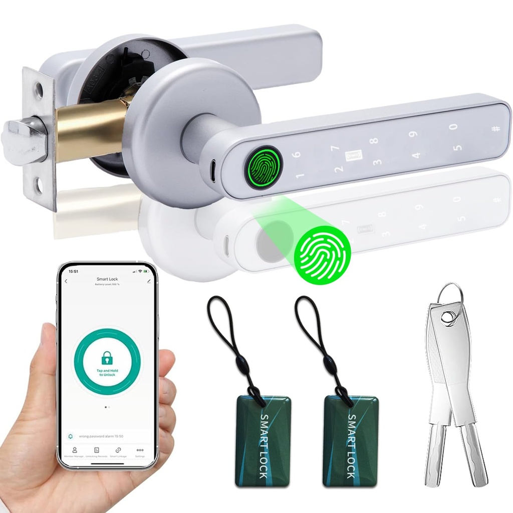 Fingerprint Smart Door Lock 5 in 1, Keyless Entry Door Knob with APP/IC Card/Fingerprint/Ke