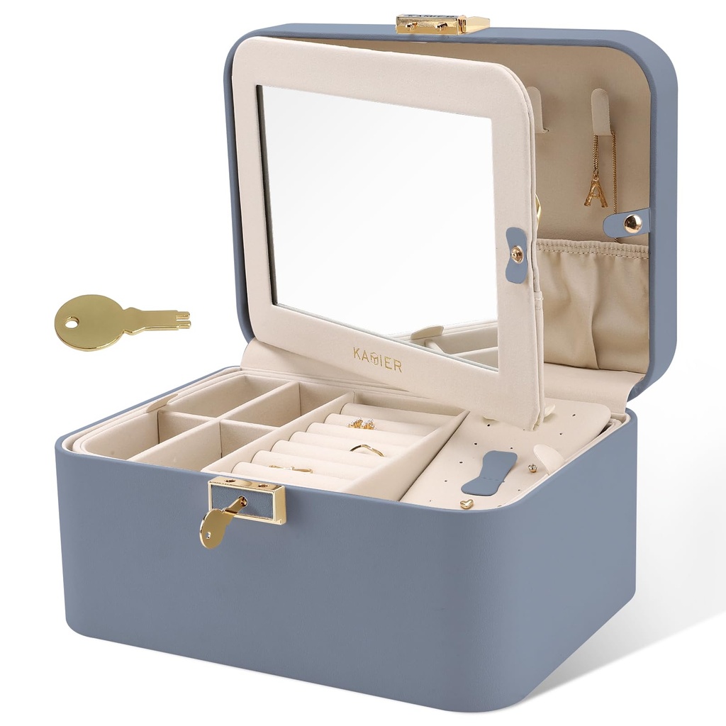 KAMIER Upgraded Jewelry Box, 2 Layers PU Leather Jewelry Organizer for Women with Lock and