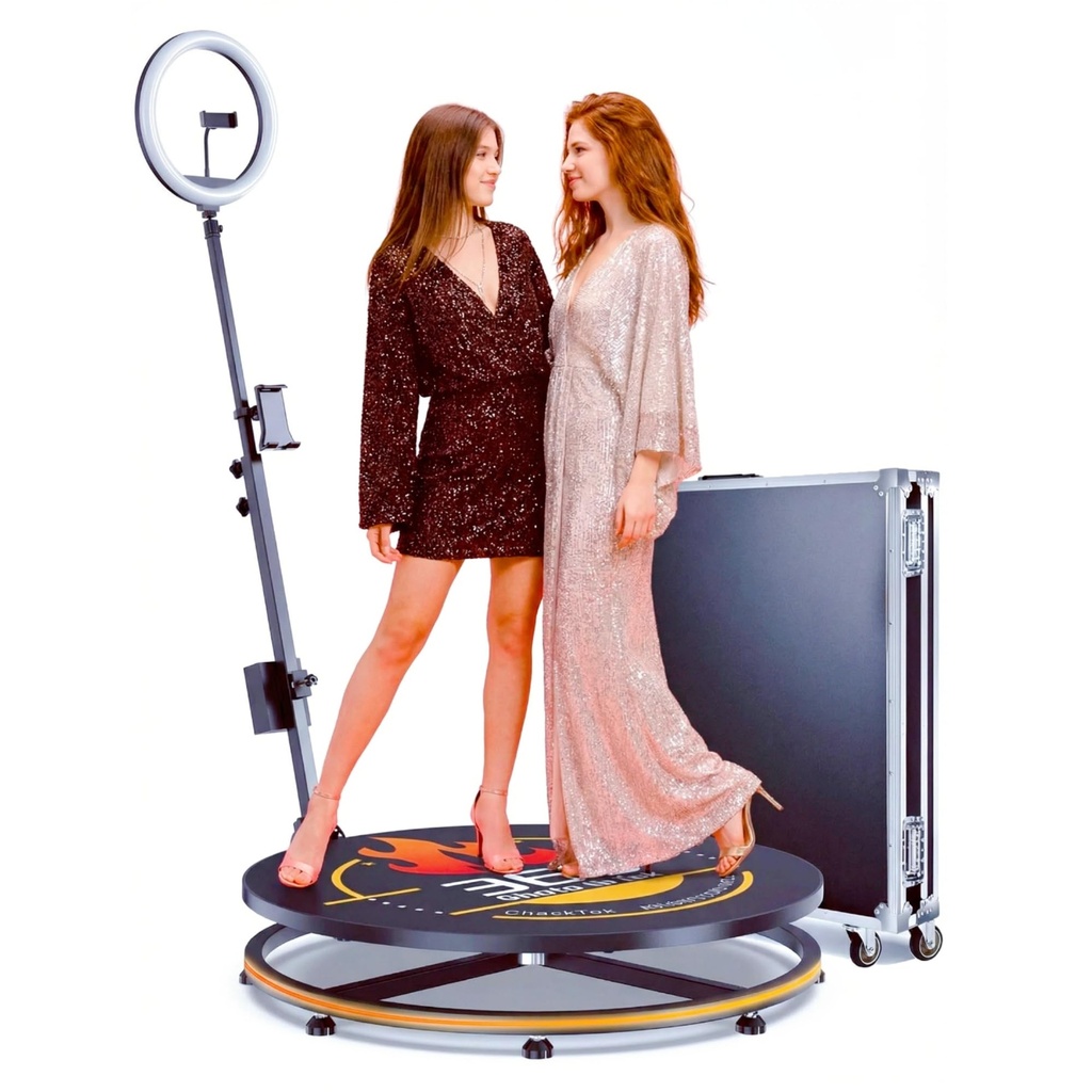 MWE 360 Photo Booth Machine with APP Control & RGB Lights, 31.5" Auto-Spin Video Booth with