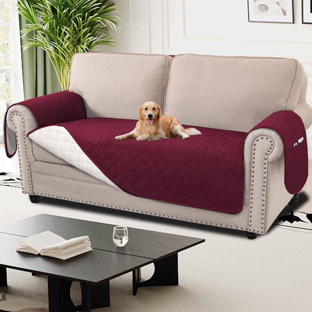 H.Versailtex 100% Waterproof Sofa Cover 2 Seater, Non Slip Sofa Slipcover with Side Pocket,