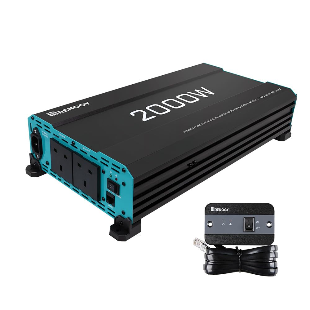Renogy 2000W Pure Sine Wave Inverter, 4000W Peak 12V DC to 240V AC Power Converter with UK S