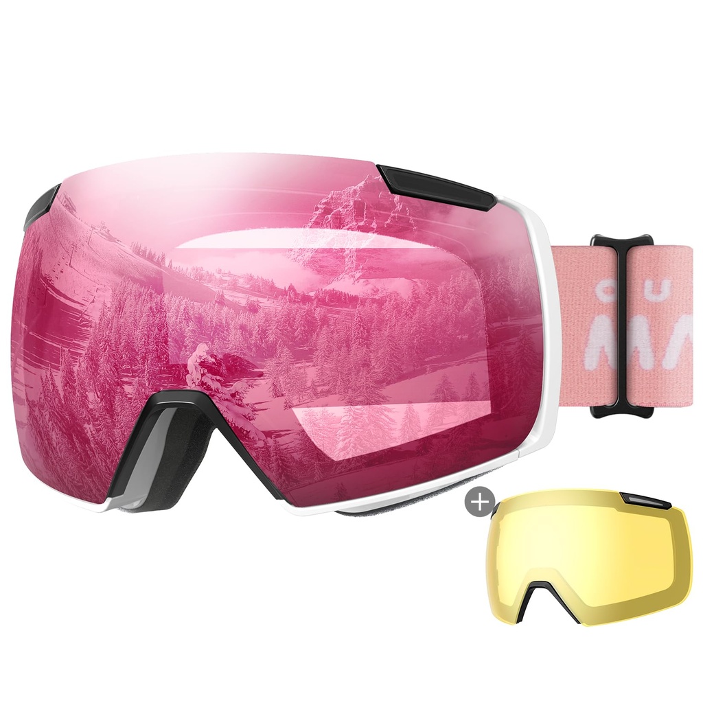 OutdoorMaster Heron Ski Goggles with 2 Lens, Frameless, Magnetic Interchangeable HD Toric L
