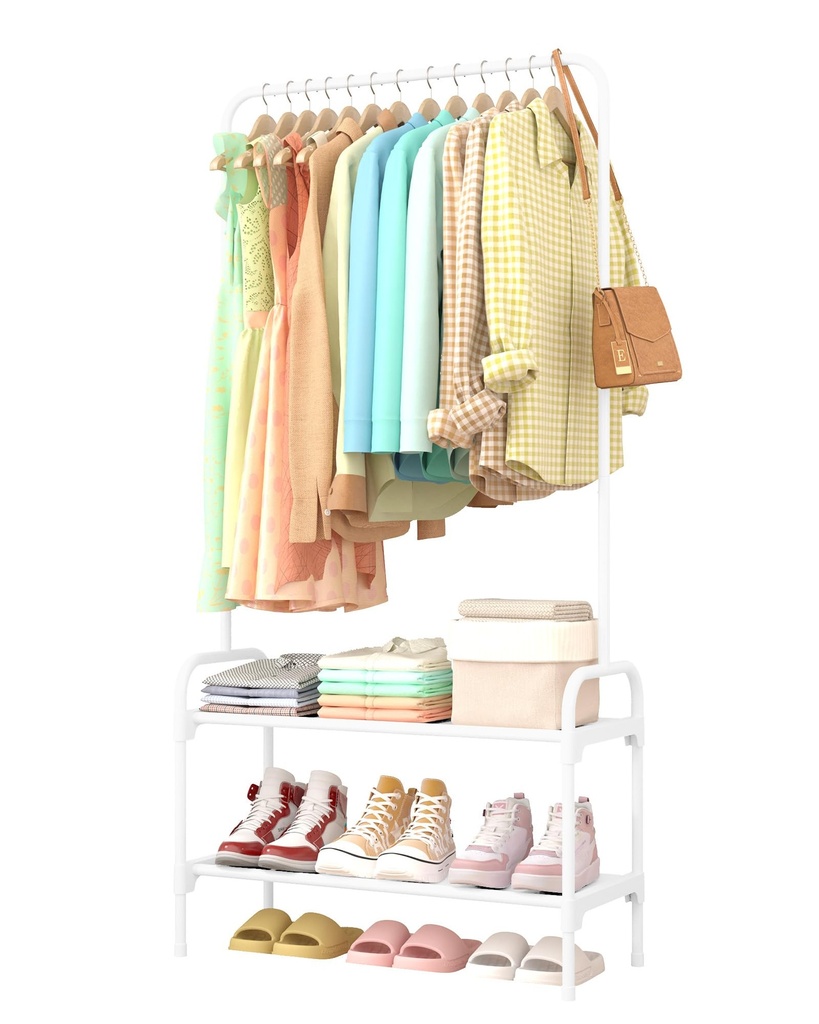 Sakugi Clothes Rail - Large Capacity Freestanding Clothes Rack with 2-Tier Shoe Organizer &