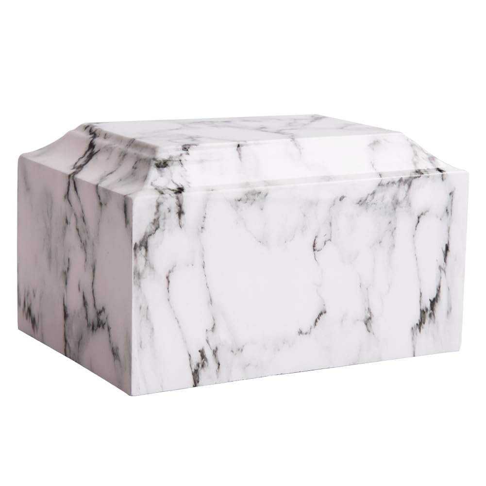 MAKEY'S White Classic Cultured Marble Cremation Urn for Human Ashes Adult Male/Female, Prof