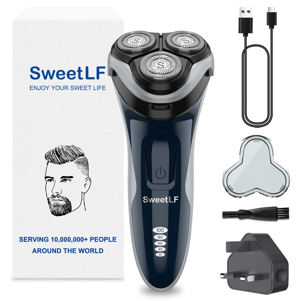 SweetLF Electric Razor for Men, 120 Min Shaving, Fast UK Adapter (1H Charging),100% Waterpr