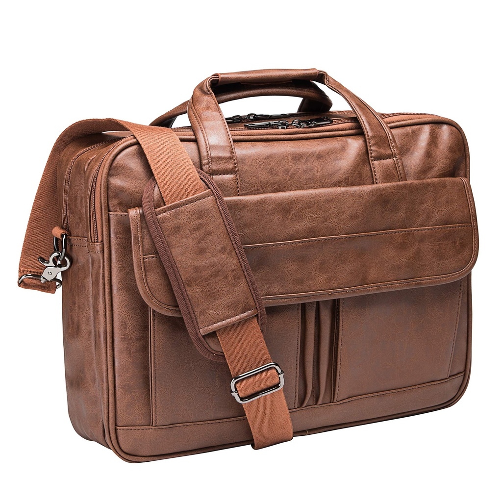 seyfocnia Mens Laptop Bag,15.6 Inch Leather Messenger Bag Water Resistant Business Travel B