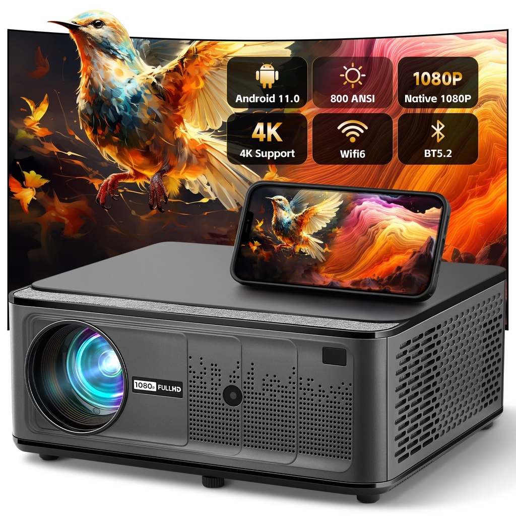 [Buit-in Apps & Auto Keystone] Smart Projector 28000 Lumen Native 1080P Full HD Support 4K