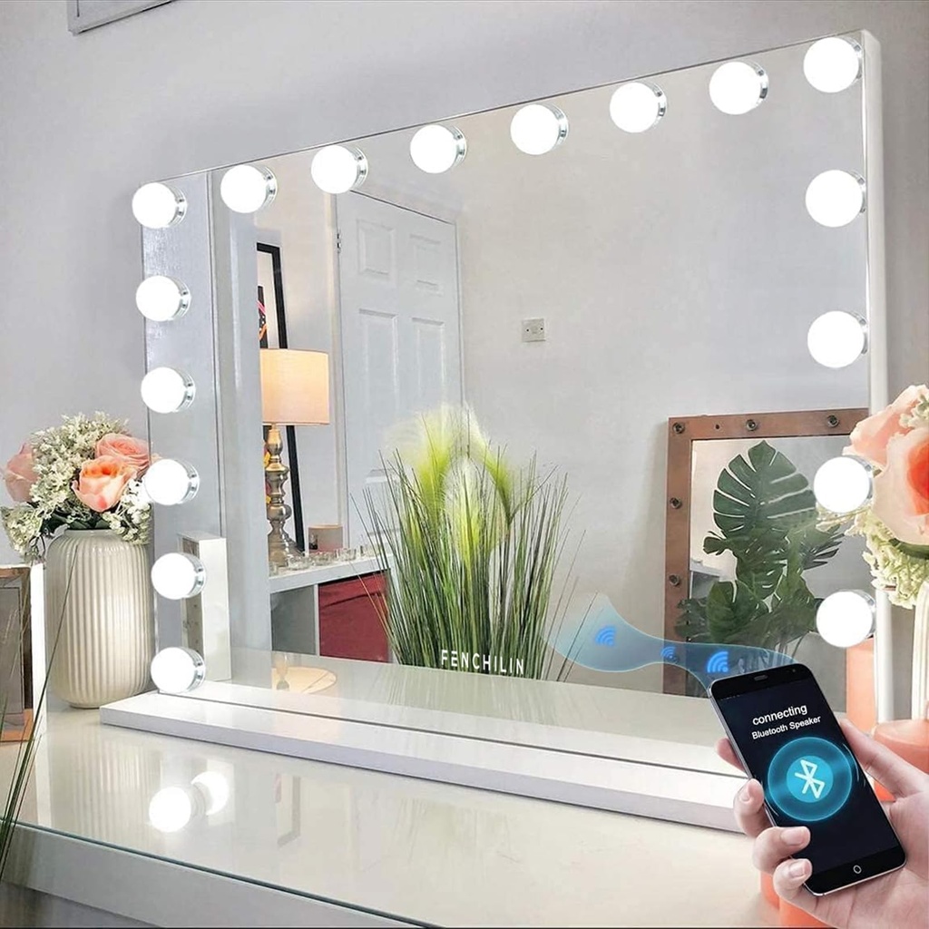 FENCHILIN Hollywood Vanity Mirror with Lights Large Makeup Mirror with 18 Dimmable LED Bulbs