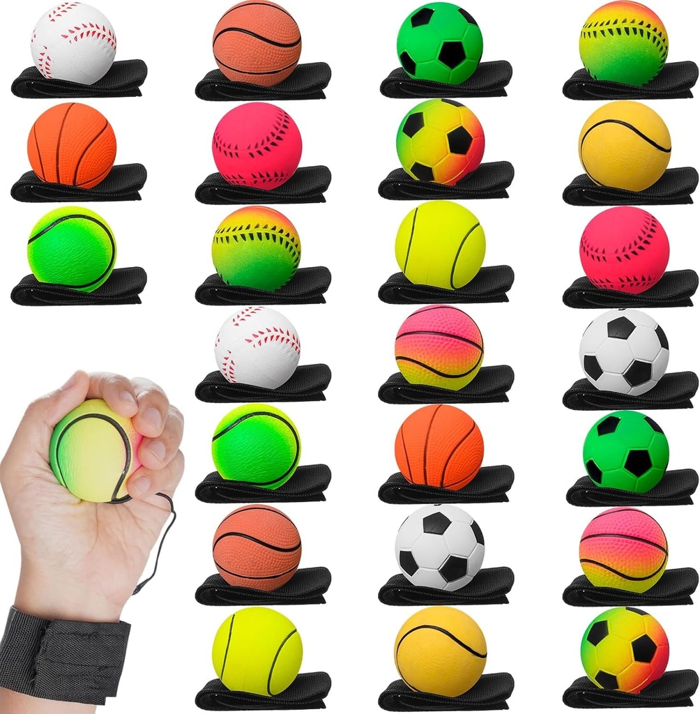 Malloom 24 Pack Wrist Return Balls Rubber Rebound Exercise Balls with Strap and String Bounc