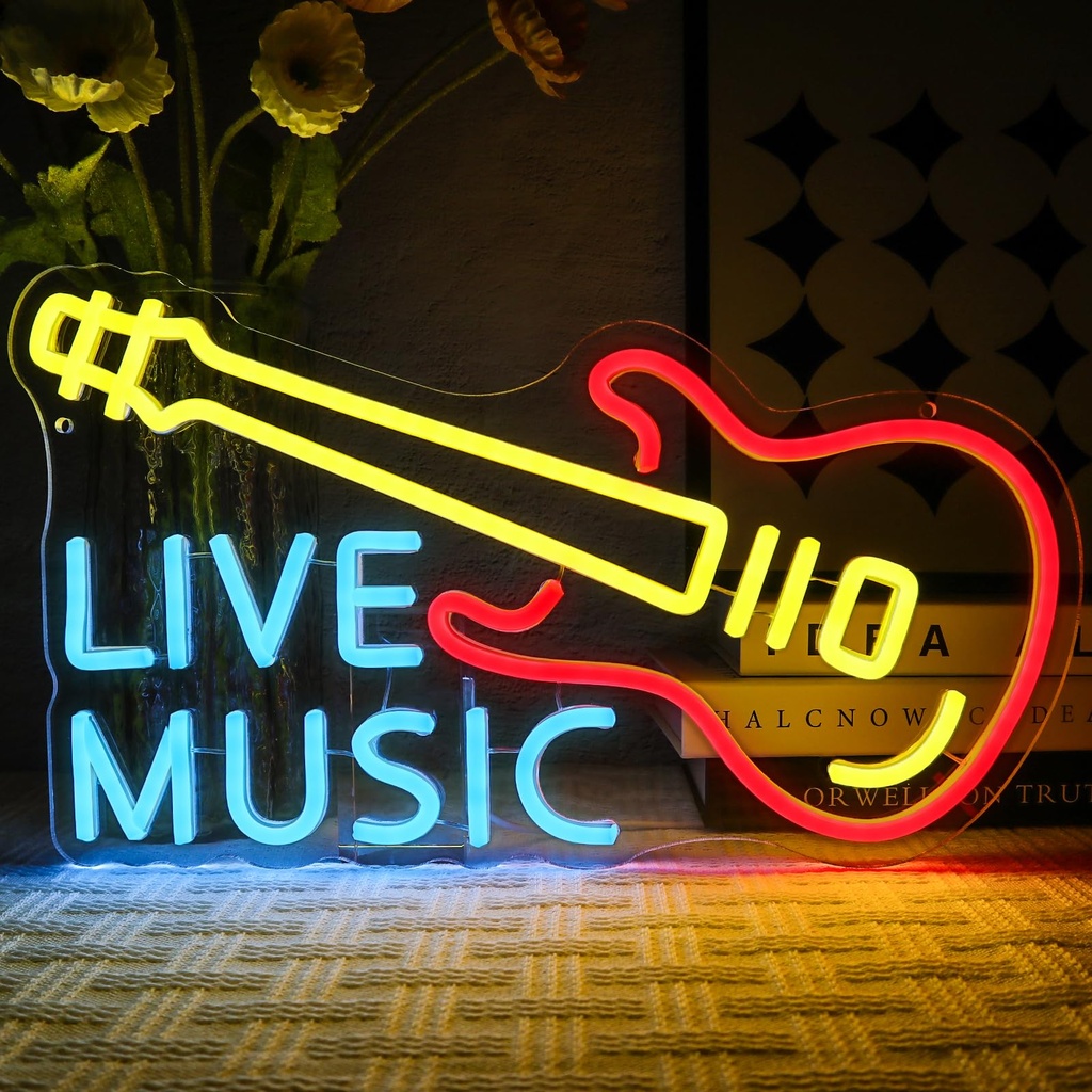 OYCGZV Live Music Neon Light Sign - Colorful Neon Sign for Wall Decor Guitar Neon Wall Light