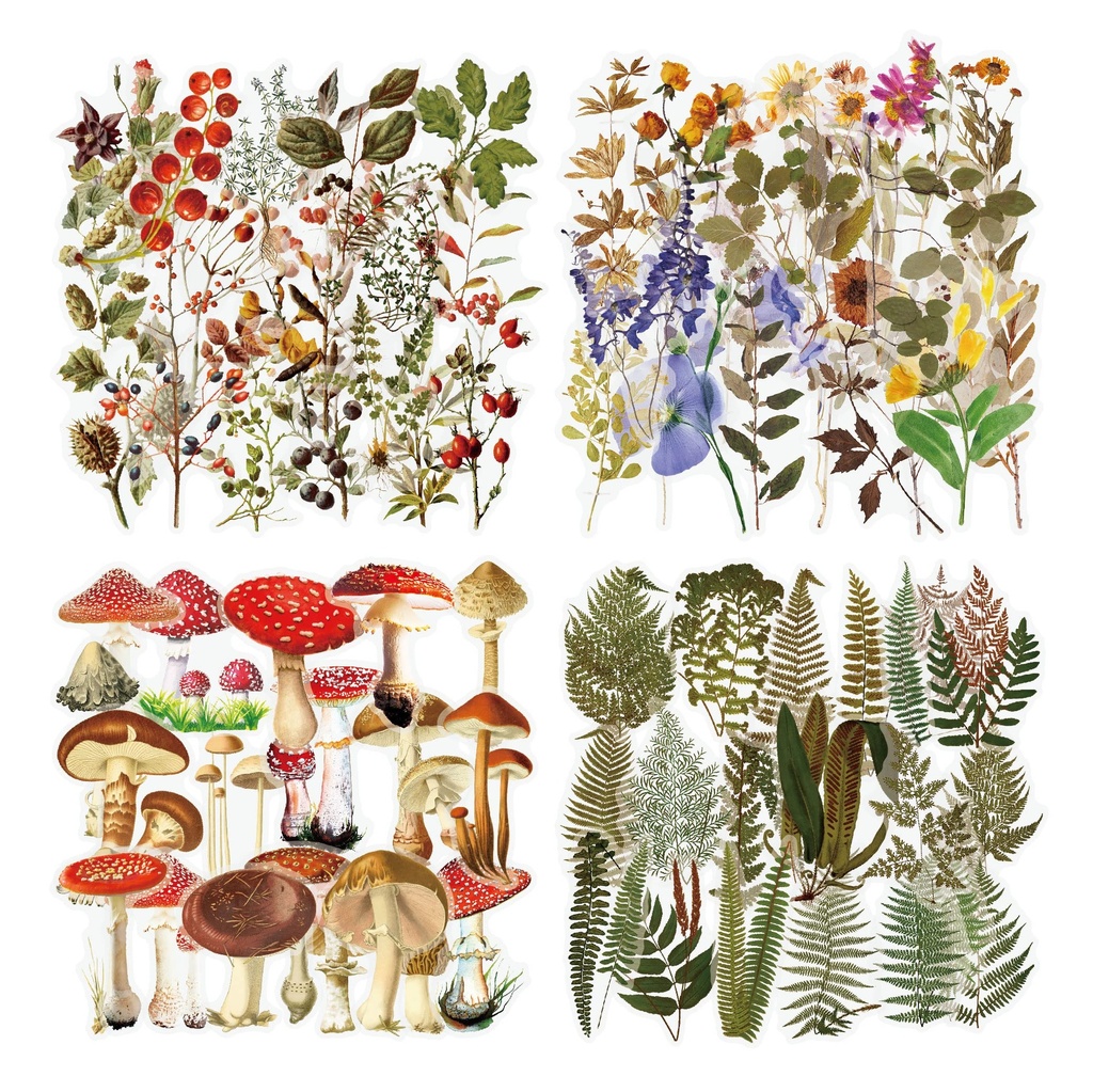 120 PCS PET Transparent Scrapbooking Stickers, Special Shaped Flower Vintage Sticker Set, N