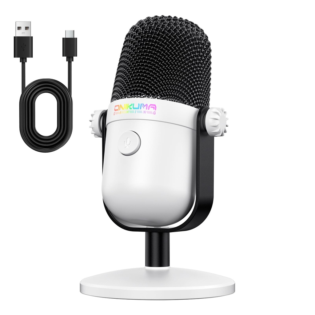 Gaming Microphone with Noise Cancellation & Mute Button, USB Condenser Mic for Streaming