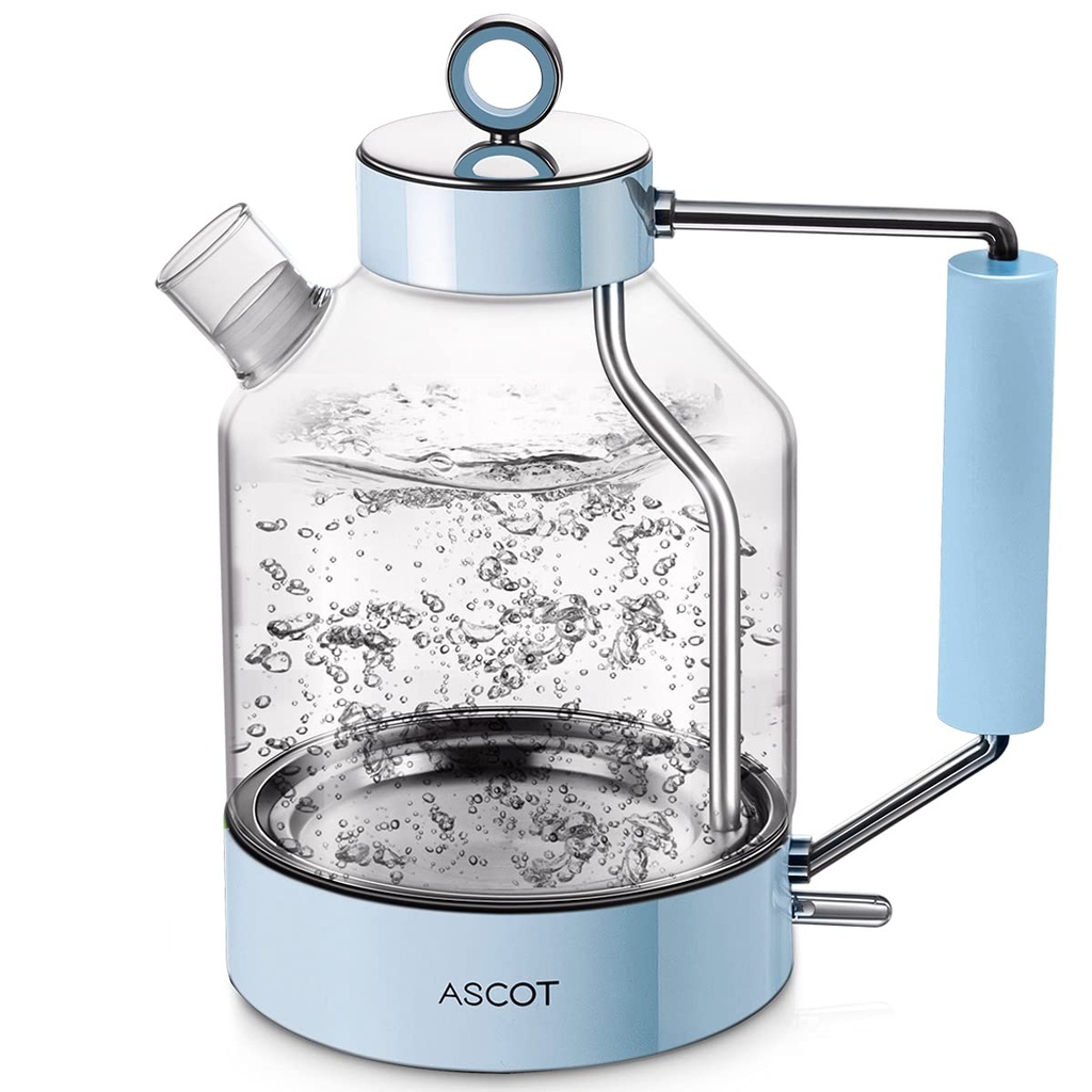 Electric Kettle, ASCOT Glass Electric Tea Kettle 1.5L 1500W Retro Tea Heater & Hot Water 