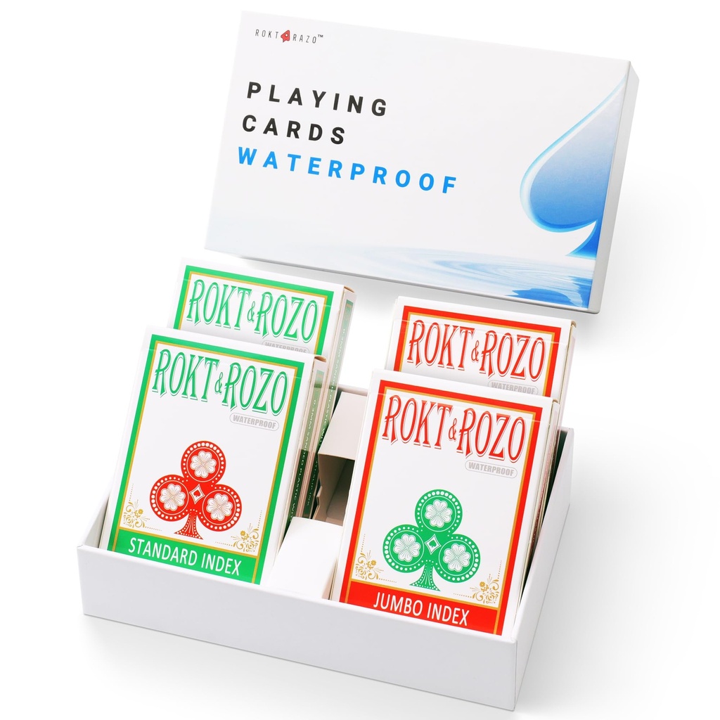 rokt&razo Premium Sanded Plastic Playing Cards 4 Decks: 100% Waterproof, 2 Standard & 2 Jumb