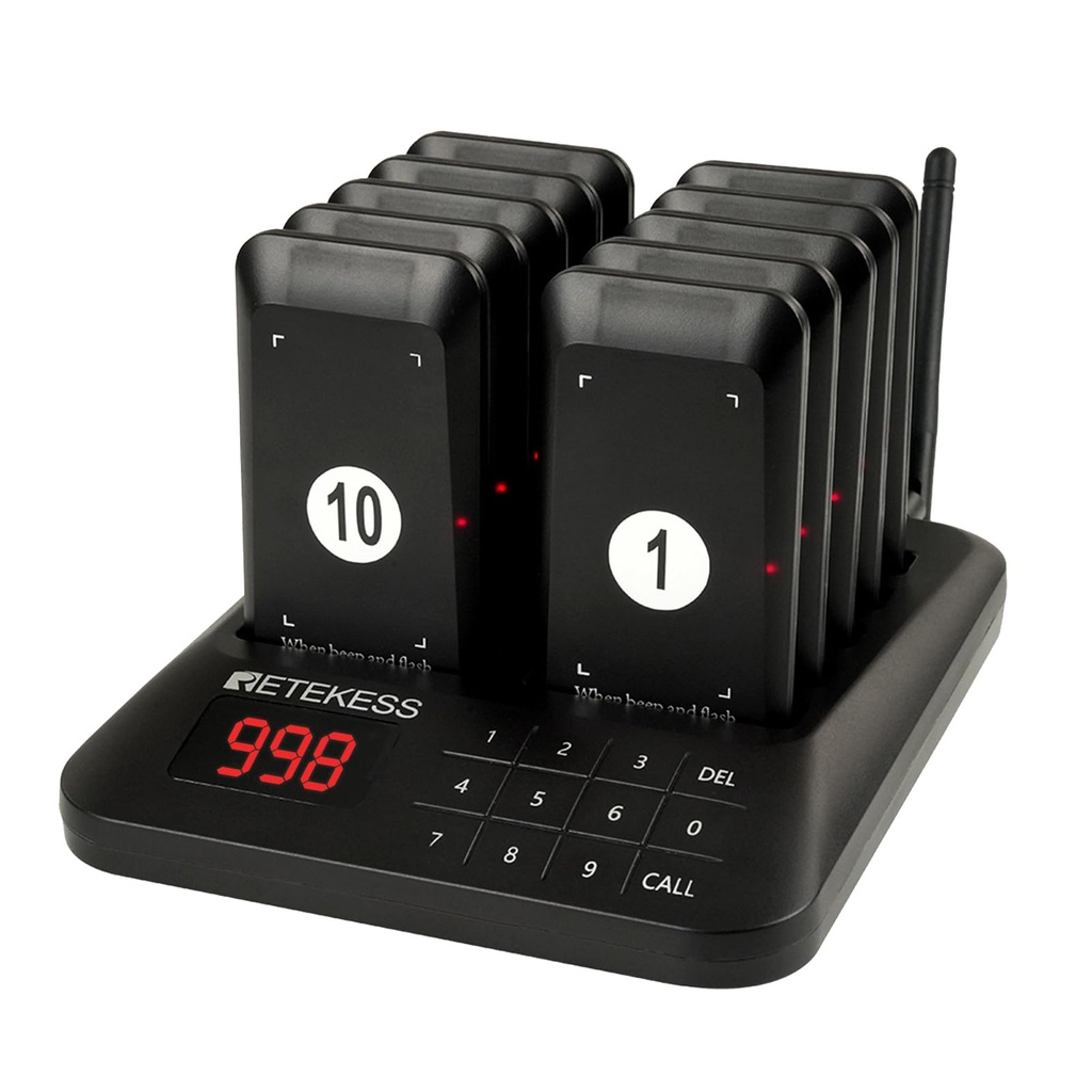 Retekess TD157S Restaurant Pager, 400M Restaurant Buzzer System, 2 Prompt Modes