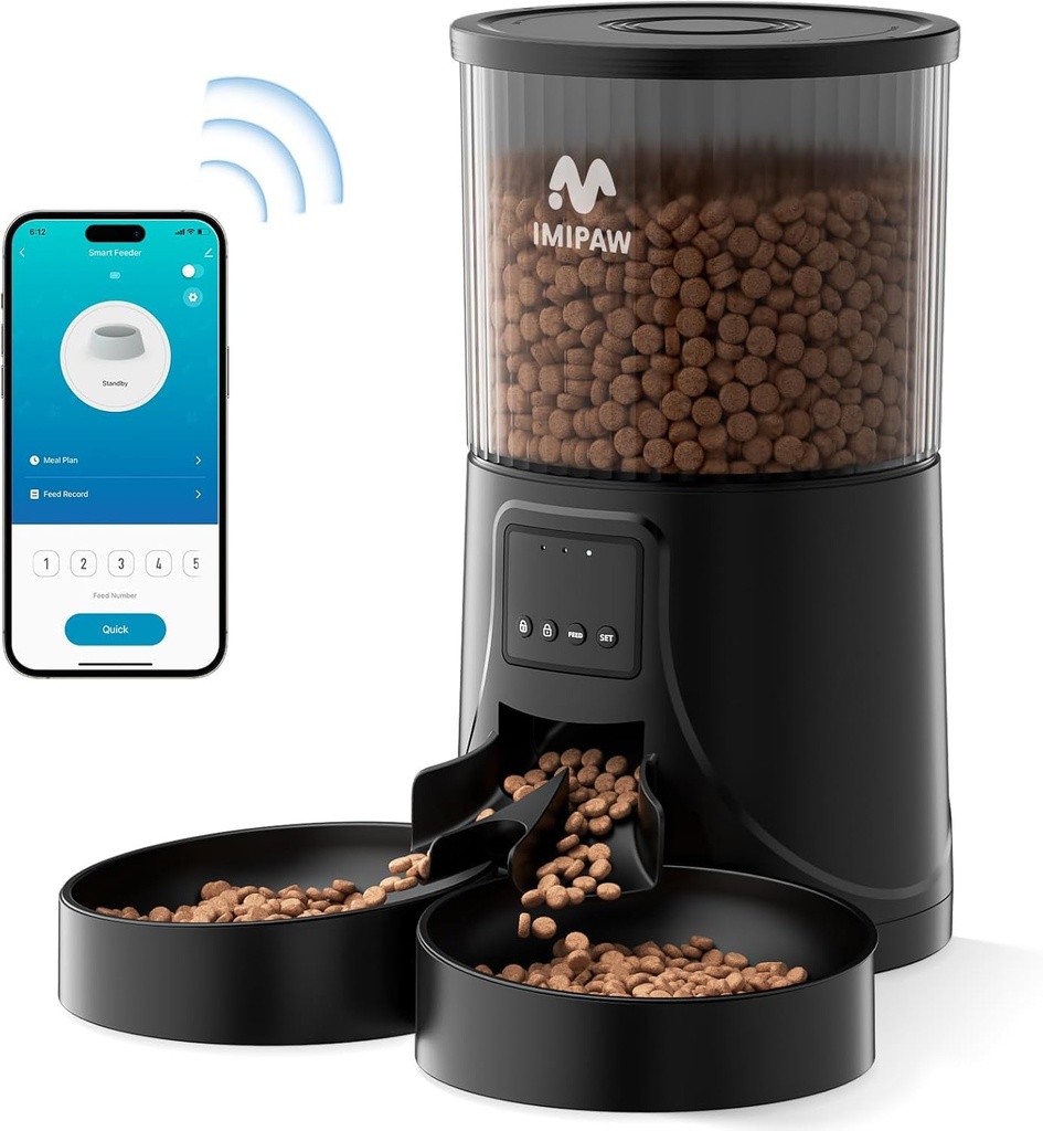 IMIPAW Automatic Cat Feeder - 2 Cats, App Control, 5G WIFI Auto Pet Feeders for Remote Feed