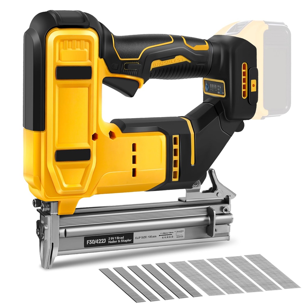 18GA Cordless Brad Nailer Compatible with Dewalt 20V Battery, 2 in 1 Brushless Nail Gun