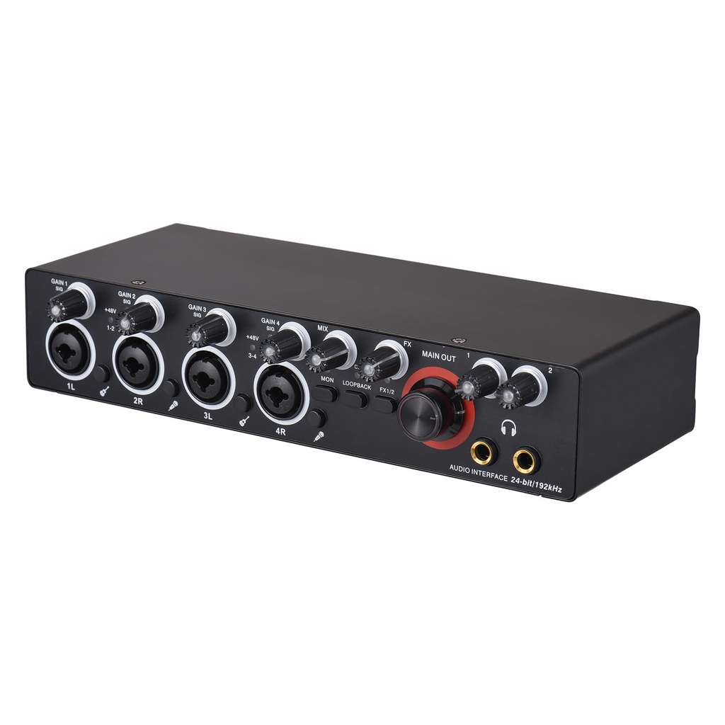 Btuty 4 Channels Recording Sound Card with Driver Free Audio Interface, 4-in 4-out USB Sound