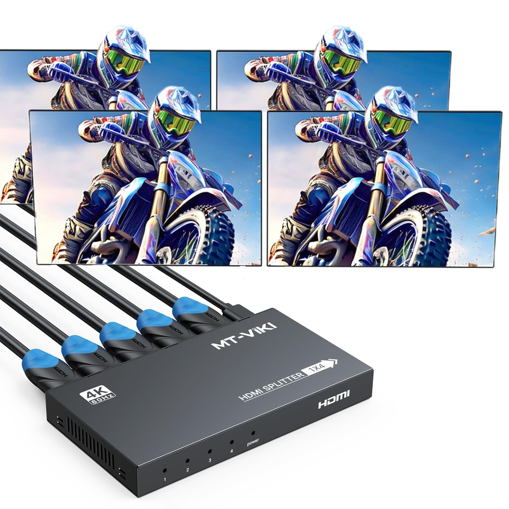 MT-VIKI HDMI Splitter 4K@60Hz, HDMI Splitter 1 in 4 Out, RGB 4:4:4, HDMI2.0b, HDCP2.2, 18Gbp