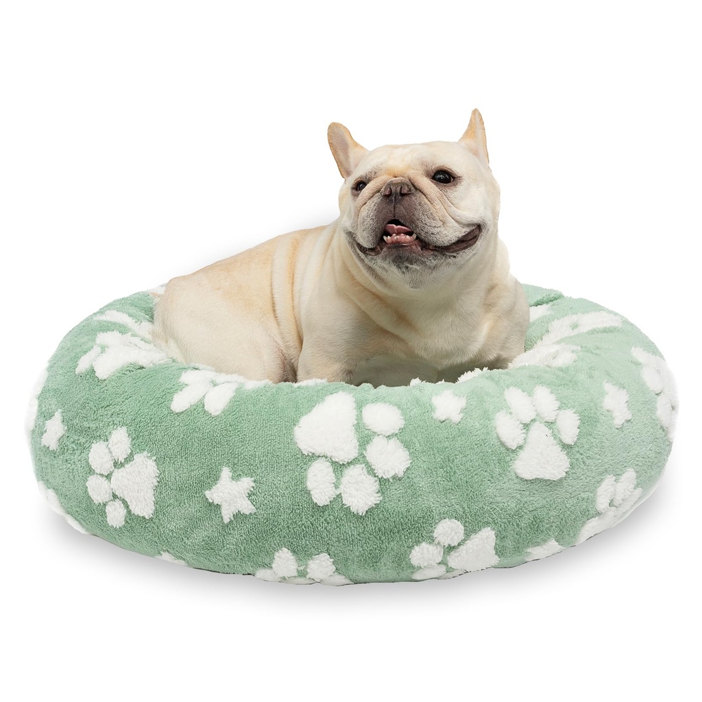 Yaning Donut Dog Beds for Small Dogs, Calming Round Cat Beds for Indoor Cats, Cute 3D Textu