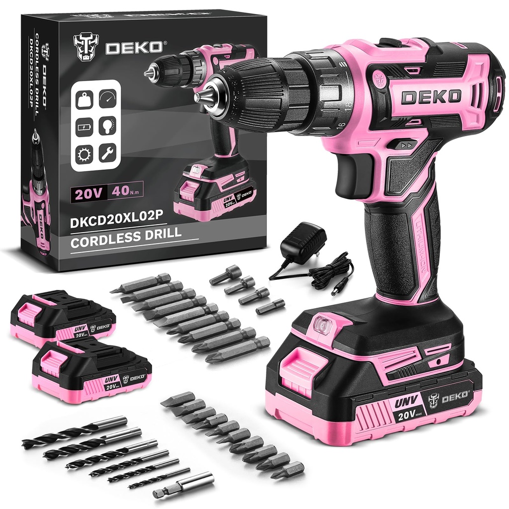 Power Drill Cordless: DEKOPRO 20V Cordless Drill Set with LED Light, 30Pc Electric Drill 
