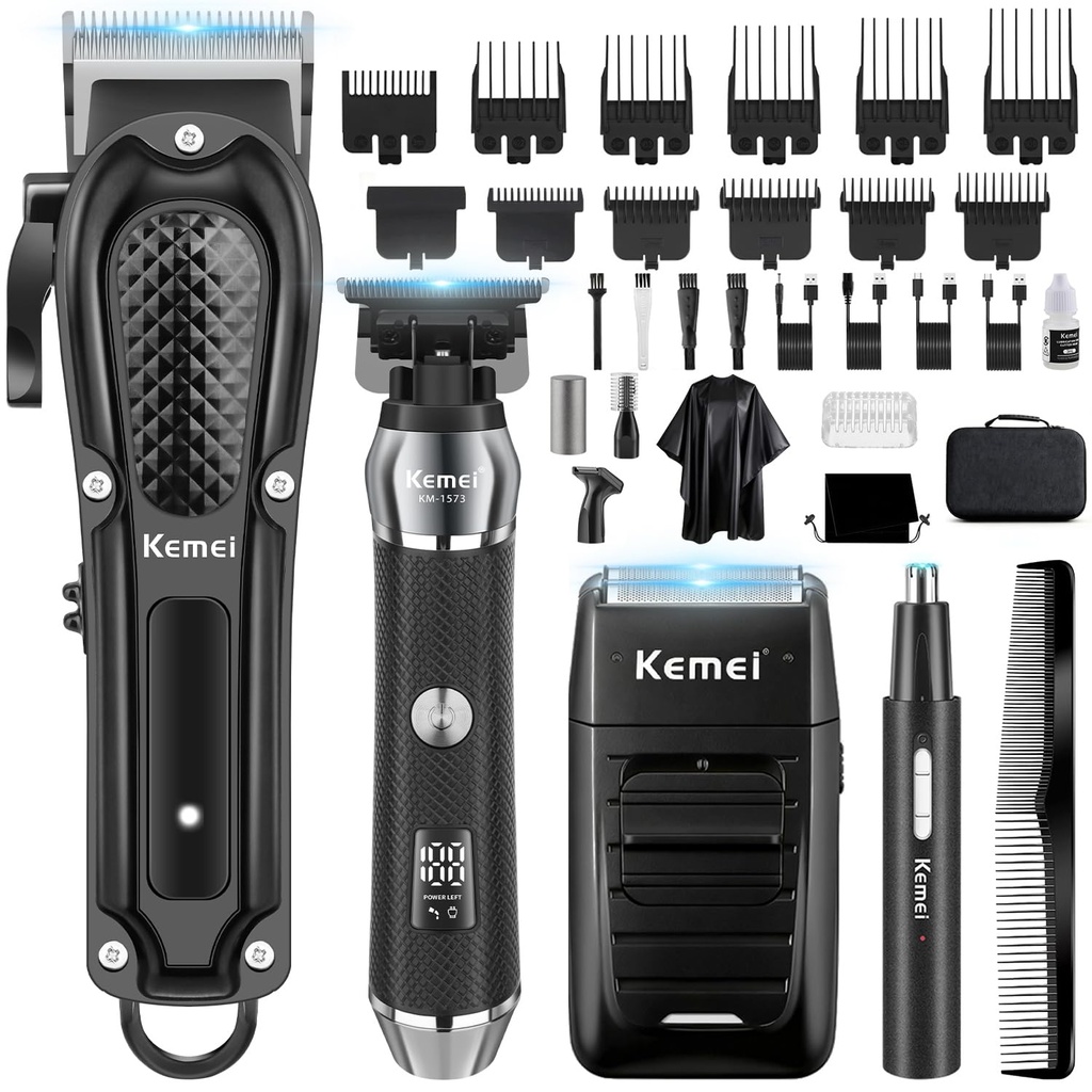 KEMEI Professional Hair Clippers for Men, Cordless Barber Clipper Beard Trimmer Foil Shaver