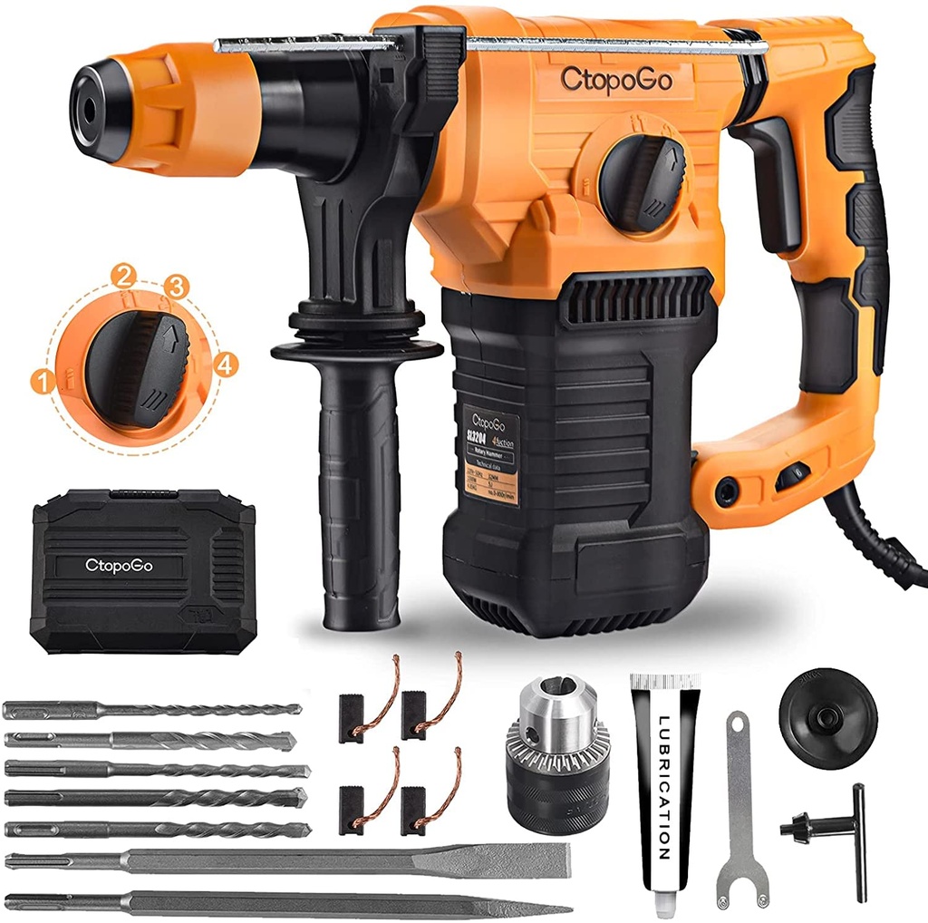 SDS-Plus 1500W Heavy Duty Rotary Hammer Drill 1-1/4 Inch 32MM, Safety Clutch 4 Functions