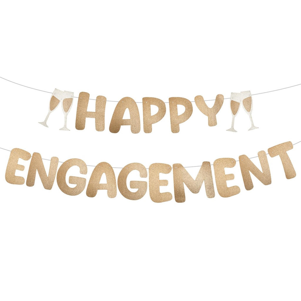 Happy Engagement Banner, Pre-Strung Glitter Engagement Party Decorations Congratulations En