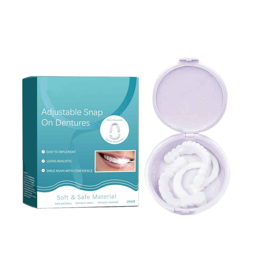 2 Pack Instant False Teeth,Clip on Veneers Top and Bottom, Snap on Veneers Teeth for Men an