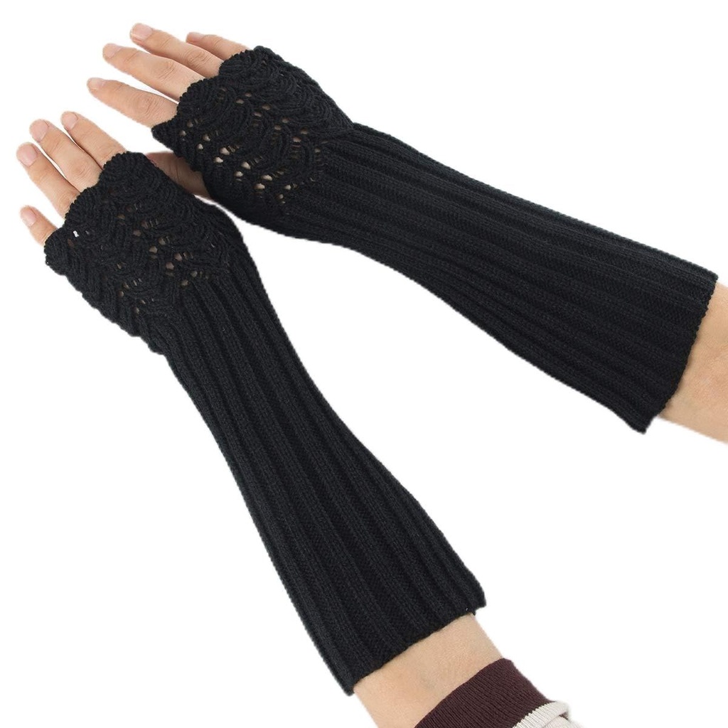 Amztour Fingerless Gloves for Women Running Scale Design Long Black Summer Stretchy Knit Gl