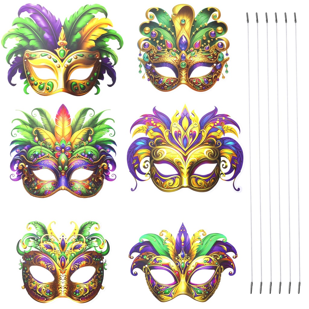 Grevosea 6 Pcs Mardi Gras Masks Bulk Paper Glasses Carnival Masquerade Mask for Women Men P
