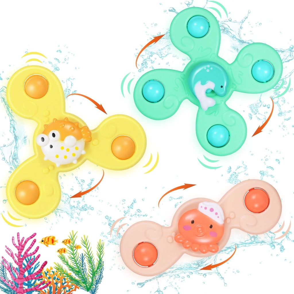 TranRantic 3PCS Suction Cup Spinner with Suction Cup, Spinning Sensory Learning, Bathtub Pl