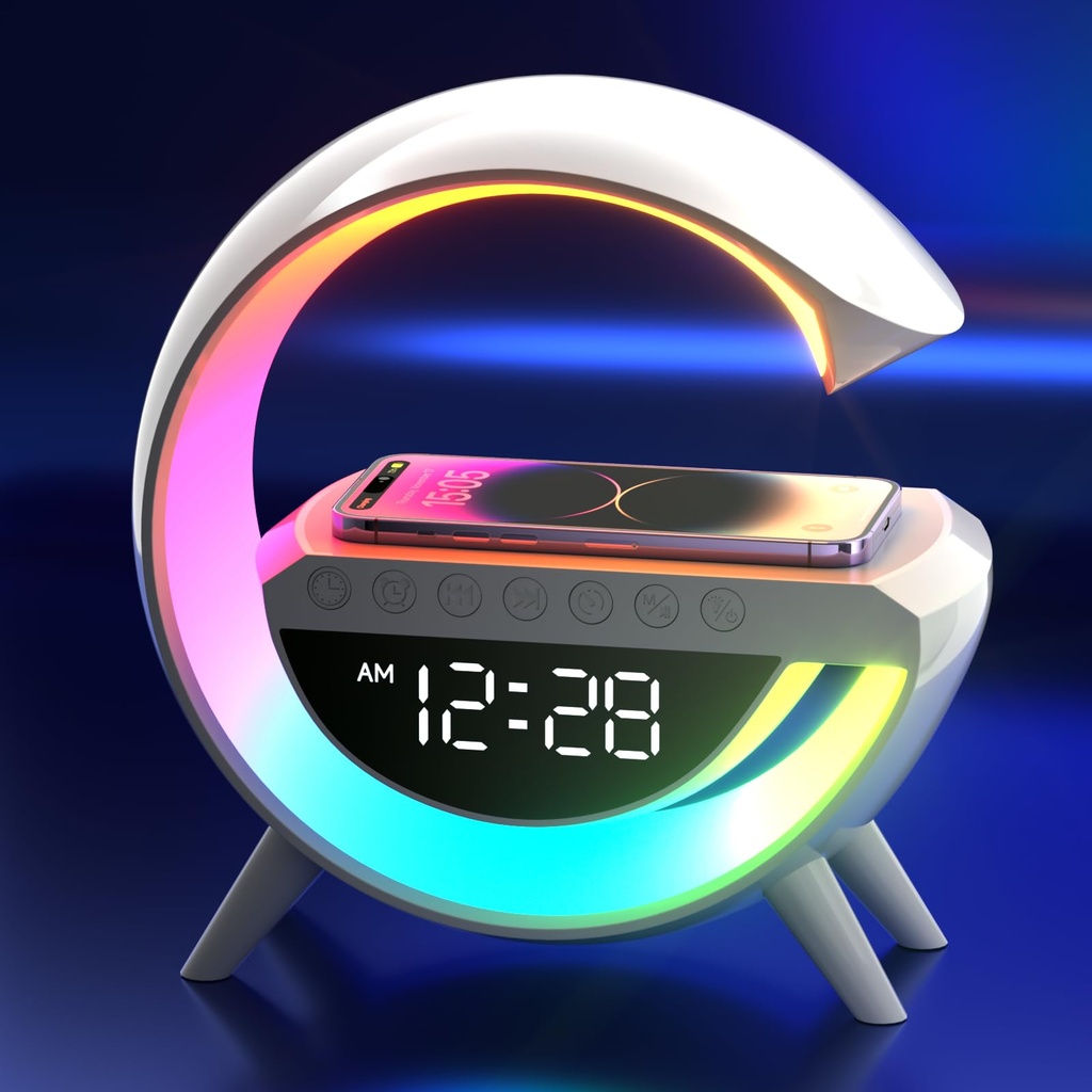 Atmosphere Lamp with 15W Wireless Charger Led Alarm Clock Dimmable Ambient Light Smart Tablet