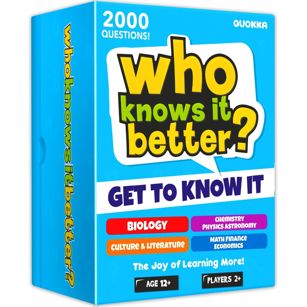QUOKKA Trivia Card Games For Kids 8-12 - Set 4 in 1 Board Games for Adults & Teens 12+ Who