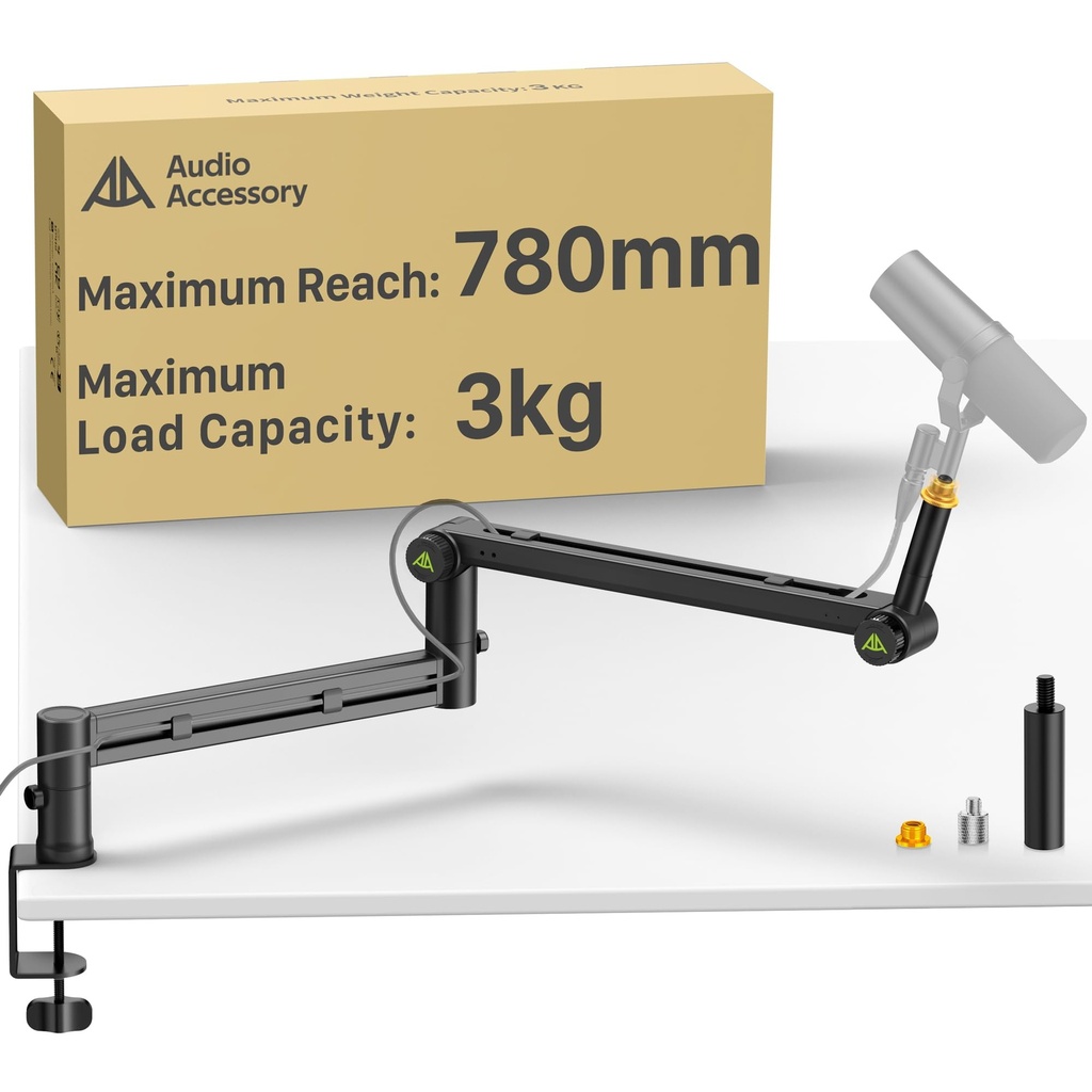AA AUDIO ACCESSORY Design for Shure SM7B MV7+, Rode Low Profile Boom Arm (Design for Heavy
