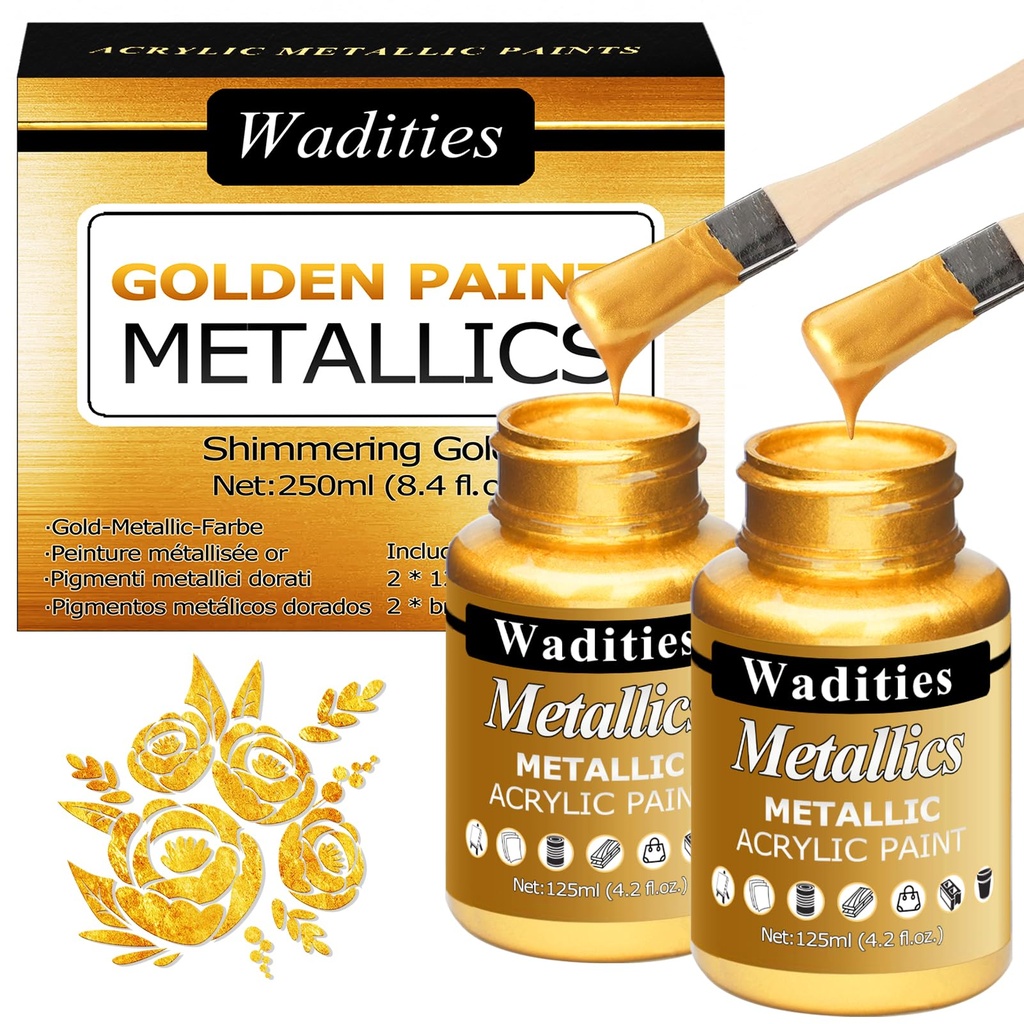 Wadities Acrylic Paint Metallic Gold, 250ml Gold Leaf Paint for Art Painting, Ideal for Can